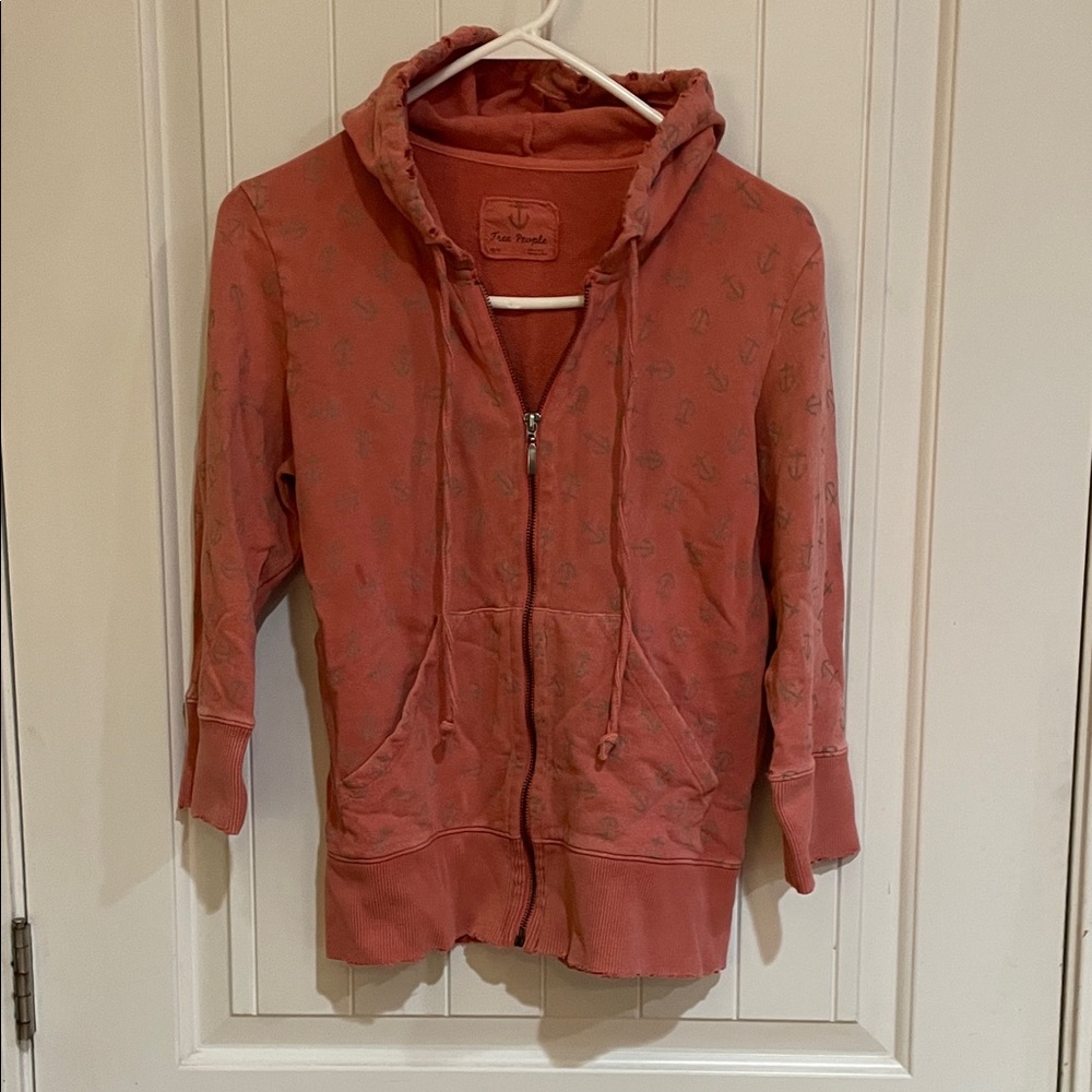 Free People Rust Pink Zip Front Hoodie Jacket